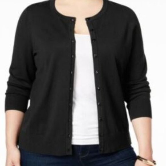 Charter Club Sweaters - Charter Club Black Plus Size Textured Cardigan